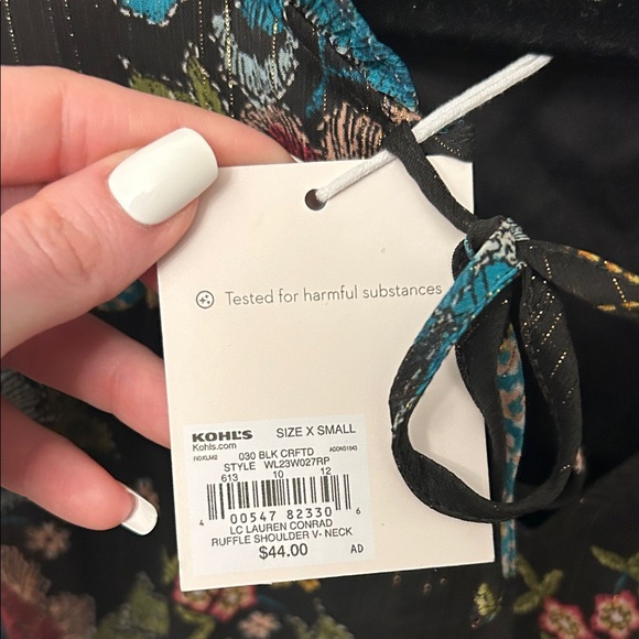 LC Lauren Conrad Black Floral Blouse with Ruffle Sleeves - Picture 2 of 2